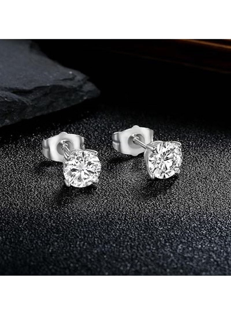 Huitich 5-Pair Silver Color-Plated Cubic Zirconia Stud Earrings Set – Multiple Sizes - Image 2