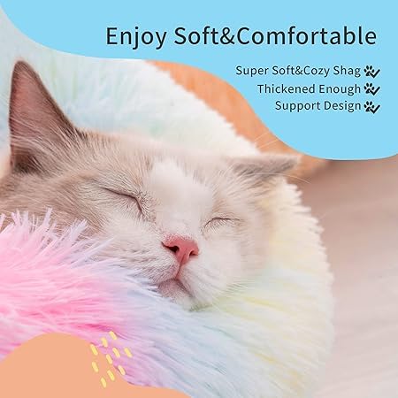 ZEXSAZONE 2-in-1 Reversible Donut Pet Bed for Cats & Puppies | Summer Cooling Two Side Use Round Cat Bed | Ultra Soft Washable Bed for Persian Cat, Shih Tzu & Small Dogs | Rainbow | Small - Image 5