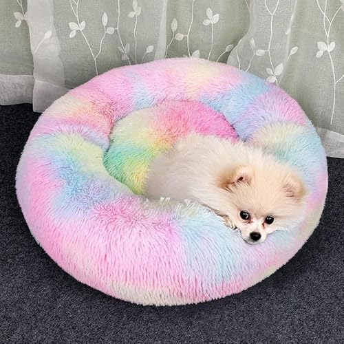 ZEXSAZONE 2-in-1 Reversible Donut Pet Bed for Cats & Puppies | Summer Cooling Two Side Use Round Cat Bed | Ultra Soft Washable Bed for Persian Cat, Shih Tzu & Small Dogs | Rainbow | Small - Image 4