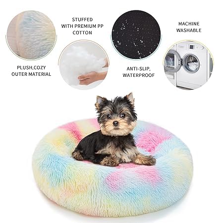 ZEXSAZONE 2-in-1 Reversible Donut Pet Bed for Cats & Puppies | Summer Cooling Two Side Use Round Cat Bed | Ultra Soft Washable Bed for Persian Cat, Shih Tzu & Small Dogs | Rainbow | Small - Image 3