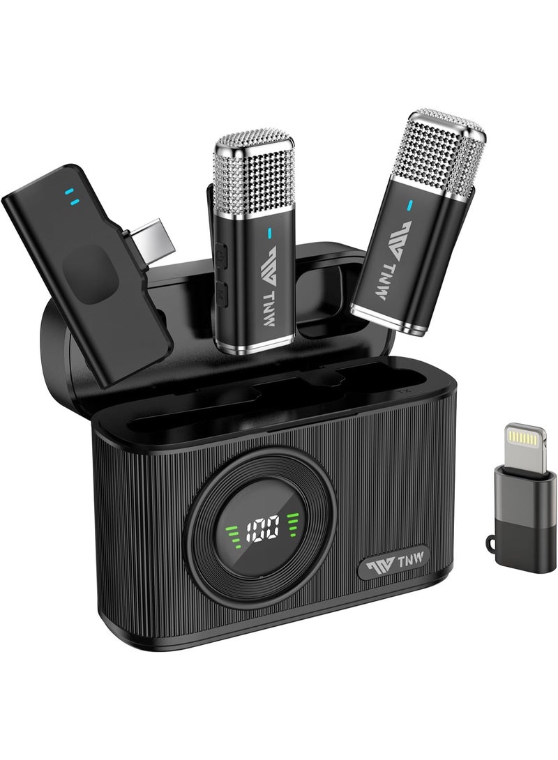 TNW Wireless Lavalier Microphone for iPhone & Android – Dual Lapel Mic with 70M Range, 45H Battery, Built-in Wind Filter, ANC Noise Cancellation, Ideal for Interviews, Vlogs, Live Streaming (Black) - Image 1