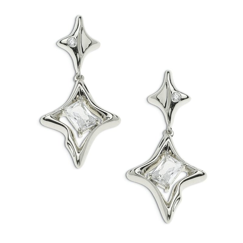 Sonateomber Silver Star Drop Dangle Earrings for Women - Trendy Unique Sparkly Rhinestone Four-point Star Dangling Hypoallergenic Stud Fashion Prom Jewelry Gift - Image 1