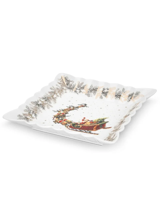 Fissman Square Shape Serving Dish 22.5cm, Porcelain Christmas Printed Design