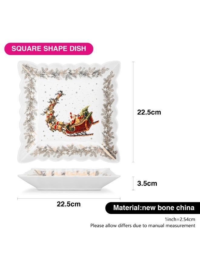 Fissman Square Shape Serving Dish 22.5cm, Porcelain Christmas Printed Design - Image 3
