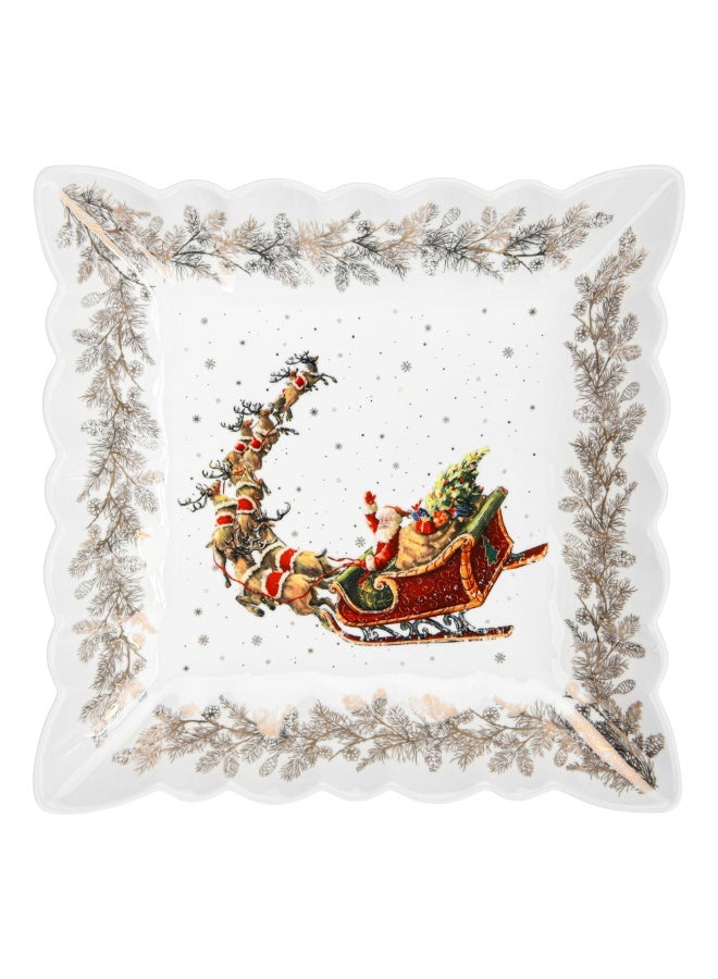 Fissman Square Shape Serving Dish 22.5cm, Porcelain Christmas Printed Design - Image 1