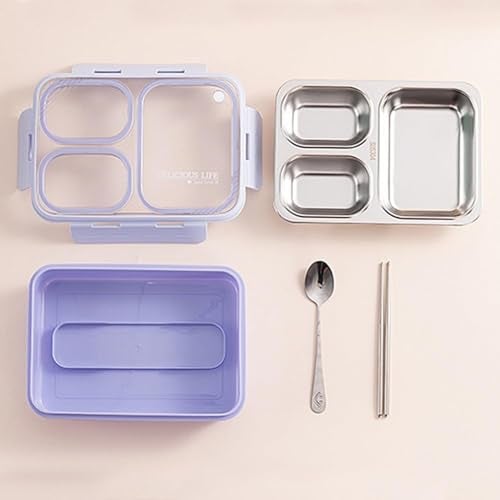 MEDALLIX Stainless Steel Lunch Box | 3-Compartment Leakproof & BPA-Free Bento Box | Insulated with Detachable Inner Containers & 4-Sided Lock | Ideal for Office, School, College, Travel | Lavender - Image 4