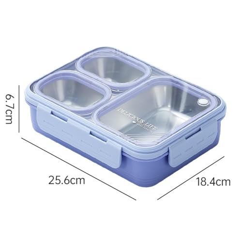 MEDALLIX Stainless Steel Lunch Box | 3-Compartment Leakproof & BPA-Free Bento Box | Insulated with Detachable Inner Containers & 4-Sided Lock | Ideal for Office, School, College, Travel | Lavender - Image 2