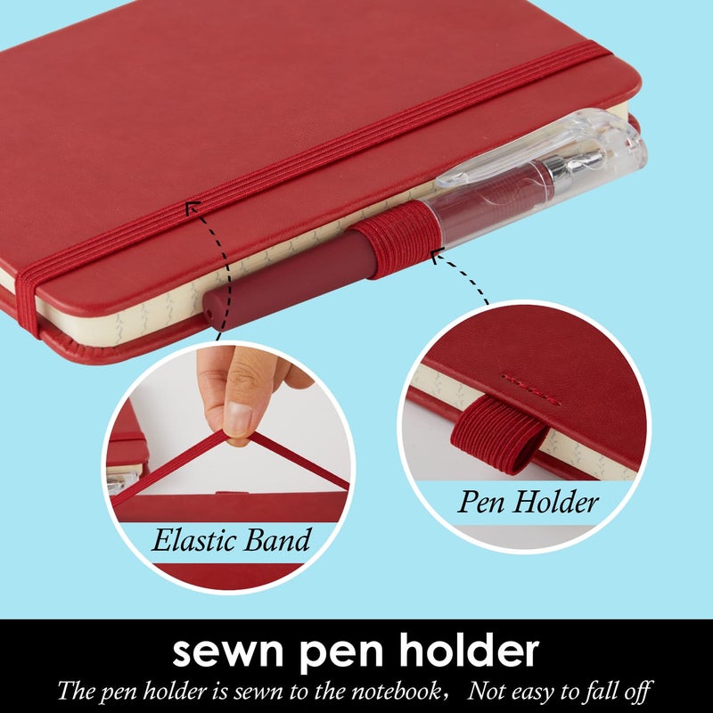 NIRMIRO Small Leather Notebook Journal Notepad with Pen for Writing Women, Mini Pocket Small Notepad Lined Address Note Book Note Pads for Work Travel, Red Waterproof Leather Cover Notebook - Image 2