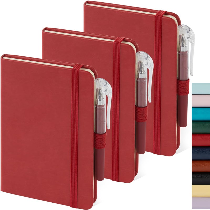 NIRMIRO Small Leather Notebook Journal Notepad with Pen for Writing Women, Mini Pocket Small Notepad Lined Address Note Book Note Pads for Work Travel, Red Waterproof Leather Cover Notebook - Image 1