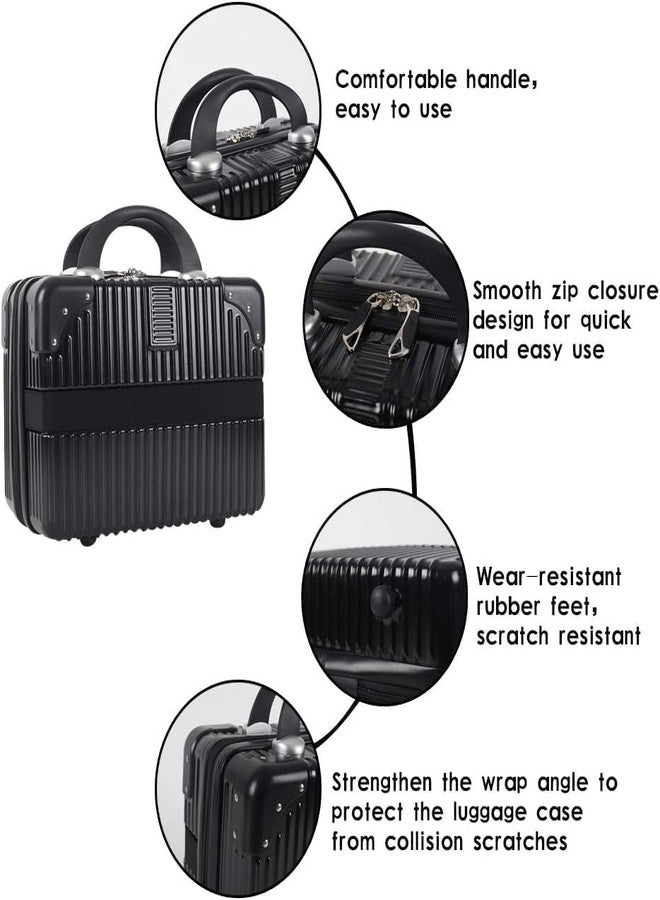 Dravizon Mini Suitcase, Makeup Case, Trunk Case, Carrying Bag, Cosmetics Box, Handbag, Cosmetics Holder, Suitcase, Waterproof, Large Capacity, Lightweight, 12 InchesFor Travel, Business Trips (Black) - Image 5