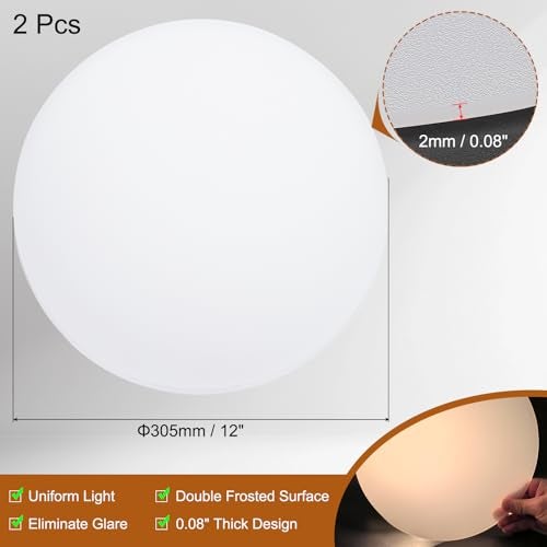 PATIKIL 12" Diameter Lampshade Diffuser, 2 Pcs 2mm Thick Round Diffuser Sheet for Drum Lampshades, Pendants Light, DIY Light Shield, Frosted White - Image 2