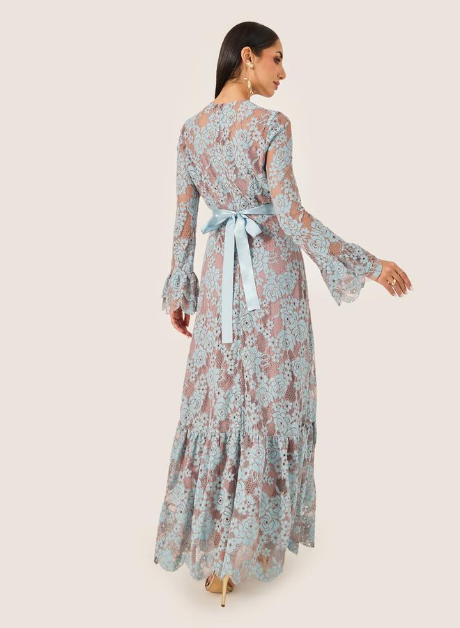 Styli All Over Lace Satin Bow Tie A-Line Maxi Dress - Image 5