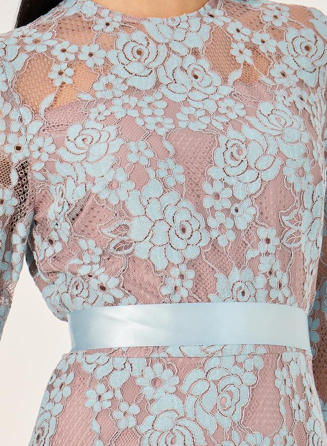 Styli All Over Lace Satin Bow Tie A-Line Maxi Dress - Image 4