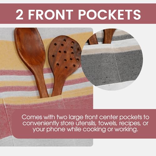 Värde 2 Pcs Unisex Cooking Aprons | Spillproof Apron | Striped Design with 2 Front Pockets & Free Size Neck Strap | Durable, Oil & Stain Resistant | Chef Apron for Cooking (Sea Pink & Grey Olive) - Image 5