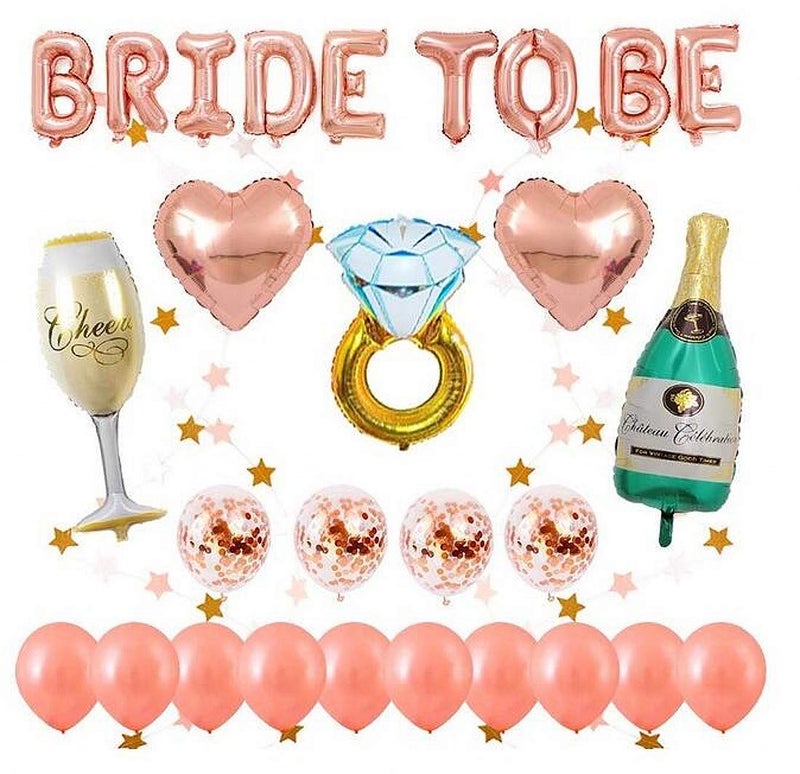 DOJoykey Hen Party Decoration Balloons Set 1 pcs Bride To Be Balloons 14 pcs Latex Balloons 5 pcs Different Foil Balloons 2 pcs Heart Shape Foil Balloons 2 Meter Star Shape Hanging Garland