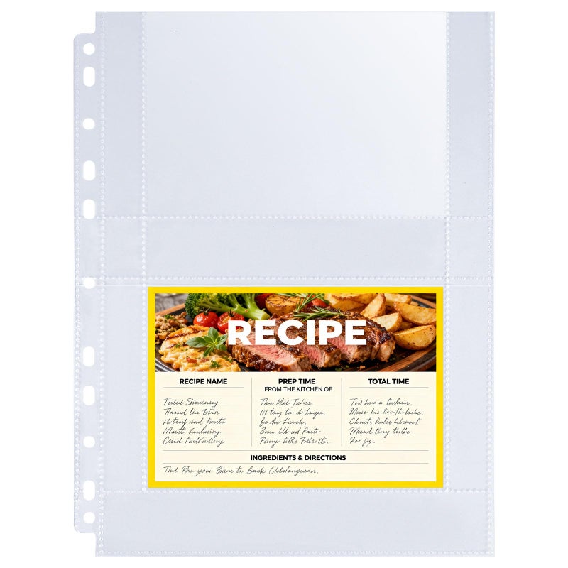 30 Pack 120 Pockets 4x6 Recipe Card Sleeves3 Ring Binder Recipe Card Protector PagesDouble Sided 2 Pocket Refill Sheets for Recipe Book 85x11 Inch Top Loading Clear Sleeve Sheets