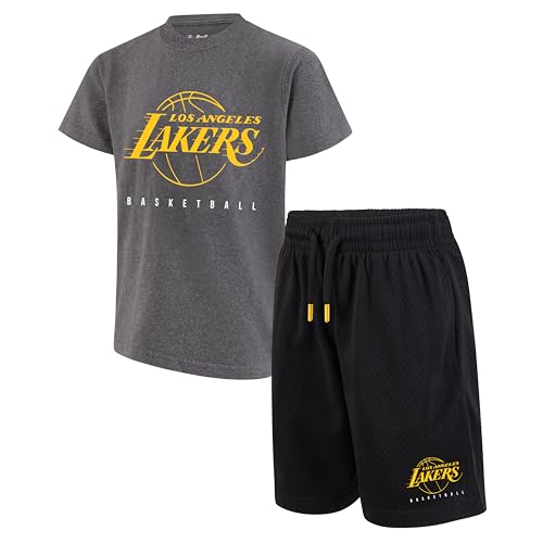 Ultra Game Boys NBA Official Super Soft Game Time TShirt Shorts Set Los Angeles Lakers Heather Charcoal 4 - Image 1