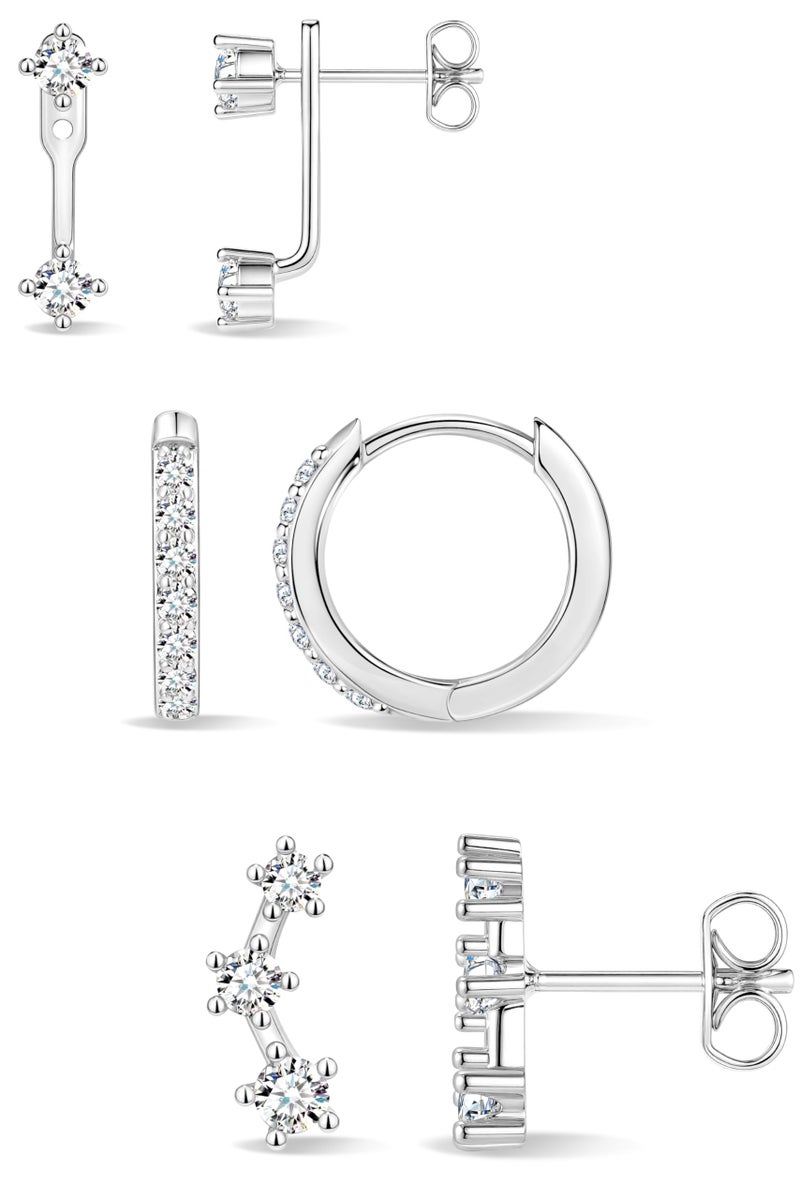 Poxtex Small Sterling Silver Huggie Hoop Earrings Set for Women, Hypoallergenic Trendy Jackets for Multiple Piercings, Dainty Cute Mini Lightweight Cartilage Climber Jewelry Gift for Sensitive Ears - Image 1