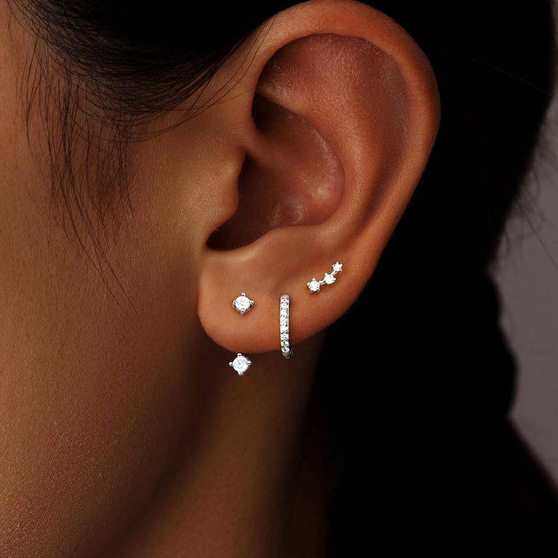 Poxtex Small Sterling Silver Huggie Hoop Earrings Set for Women, Hypoallergenic Trendy Jackets for Multiple Piercings, Dainty Cute Mini Lightweight Cartilage Climber Jewelry Gift for Sensitive Ears - Image 5