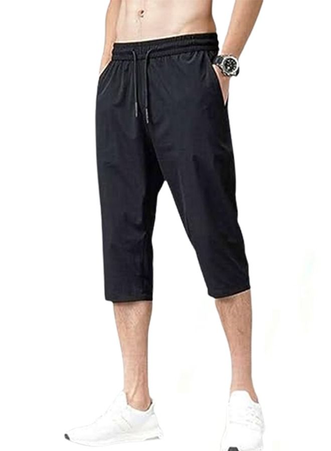 Men Long Short - Bermuda - Summer Melton Cotton - Black - Image 1