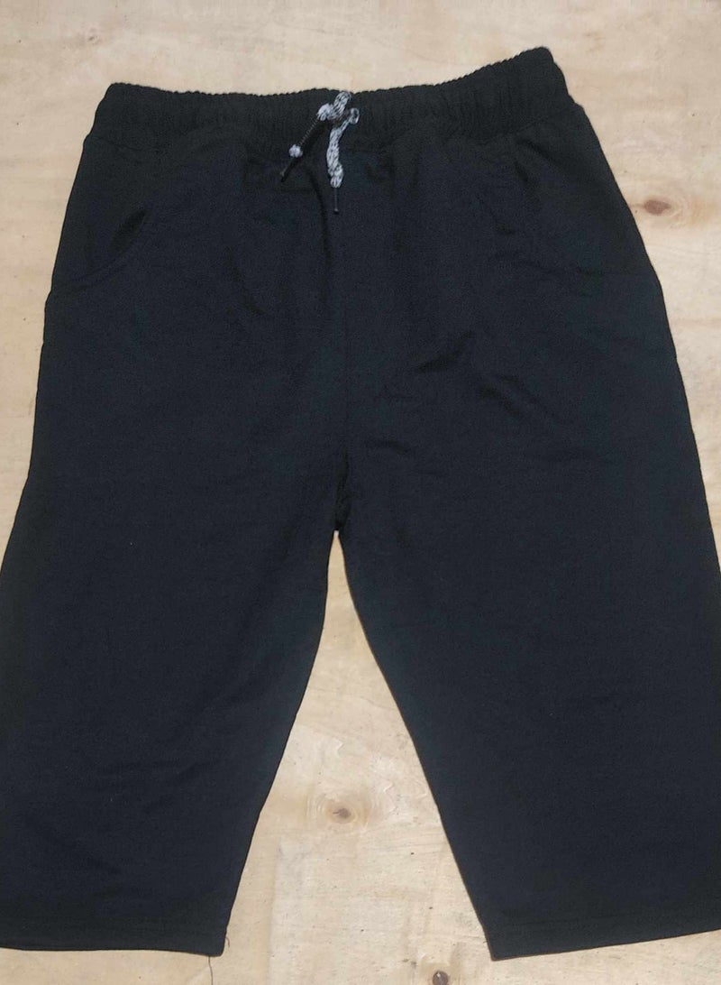Men Long Short - Bermuda - Summer Melton Cotton - Black - Image 2