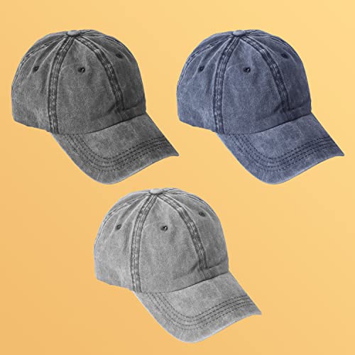 MEINICY 3 Pack Washed Plain Baseball Cap, Retro Adjustable Dad Hat Gifts for Men/Women,Unstructured/Cotton (Black+Gray+Navy) - Image 3