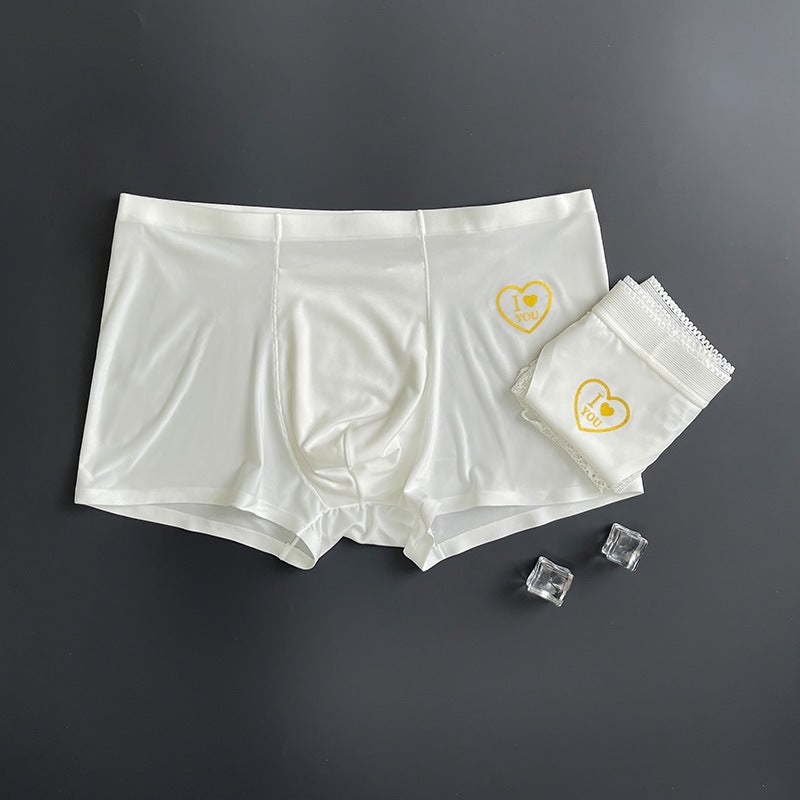 Couple'S Underwear Light Luxury Ice Silk Seamless White One Male And One Female Couple'S Lace Pure Desire Simple Love You - Image 4