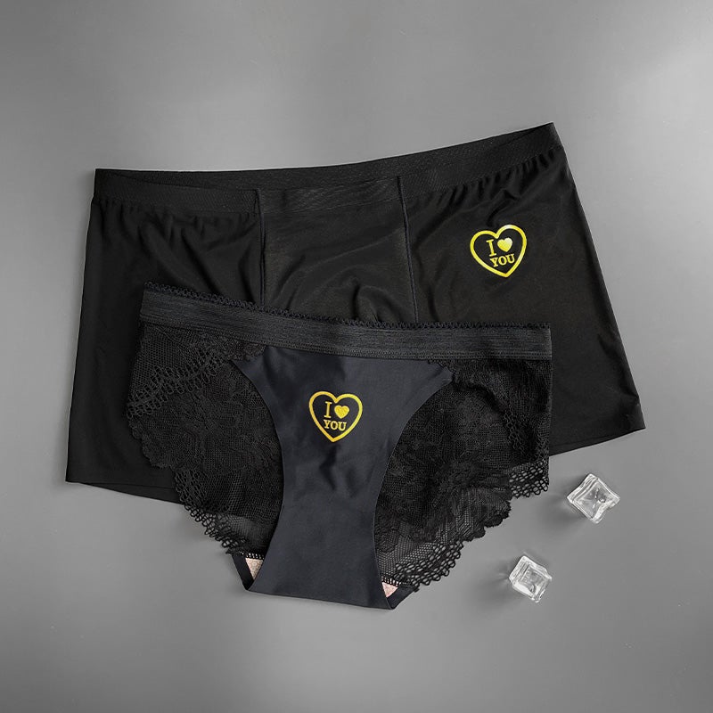 Couple'S Underwear Light Luxury Ice Silk Seamless White One Male And One Female Couple'S Lace Pure Desire Simple Love You - Image 1