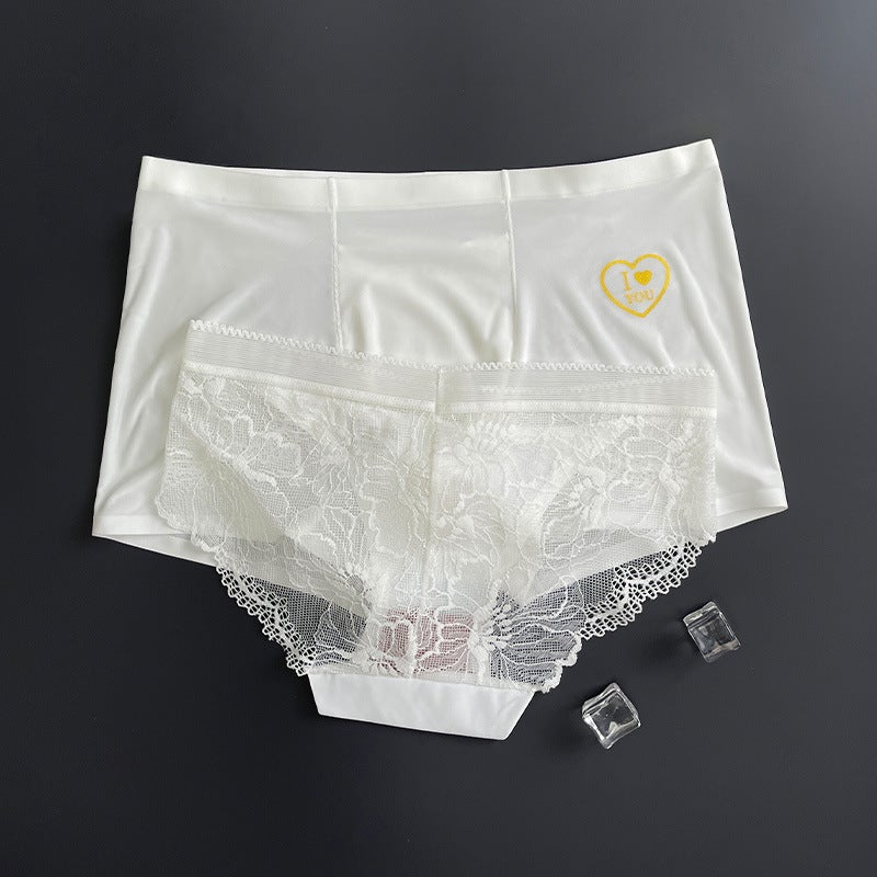 Couple'S Underwear Light Luxury Ice Silk Seamless White One Male And One Female Couple'S Lace Pure Desire Simple Love You - Image 3
