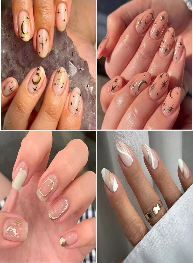 Scheibe 3D Golden Nail Art Stickers, Acrylic Material, Glossy Finish, 16 Sheets, Celestial Moon Star Smiley Face Geometric Designs - Image 4