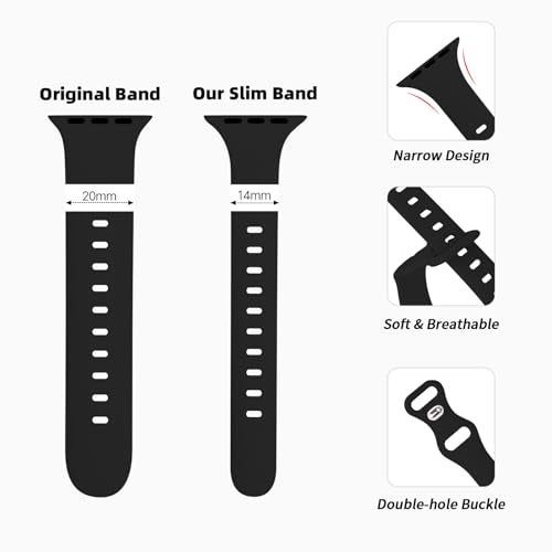 Sycamond Thin Silicone Band Compatible with Apple Watch 41mm 40mm 38mm 42mm, Slim Narrow Replacement Sport Strap Wristband for iWatch Series 11 10 9 8 7 6 5 4 SE 3 2 1 Women Men, S/M Black - Image 3