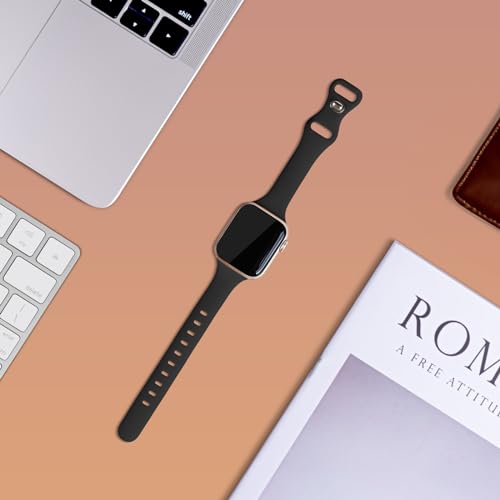 Sycamond Thin Silicone Band Compatible with Apple Watch 41mm 40mm 38mm 42mm, Slim Narrow Replacement Sport Strap Wristband for iWatch Series 11 10 9 8 7 6 5 4 SE 3 2 1 Women Men, S/M Black - Image 2