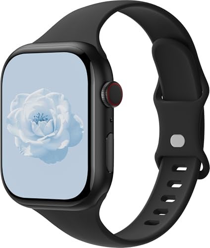 Sycamond Thin Silicone Band Compatible with Apple Watch 41mm 40mm 38mm 42mm, Slim Narrow Replacement Sport Strap Wristband for iWatch Series 11 10 9 8 7 6 5 4 SE 3 2 1 Women Men, S/M Black - Image 1
