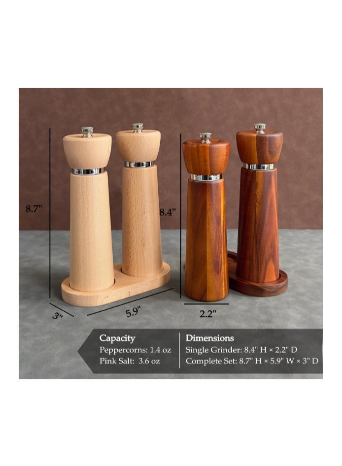 TLYSXPRO Wooden Pepper Grinder, Refillable Pepper Mill with Adjustable Upgraded Large Size Ceramic Burr, Manual Salt Grinder with Beech Wood Body, 8.3” Tall - Image 3