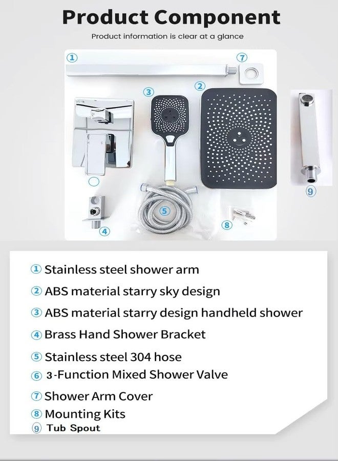 X-Xonier Stainless Steel Shower Set 3 in 1 Nobe shower Panel Set with 3 ways Headheld and Tub Spout, Brass mixer, steel connecting pipe, ABS topshower and held, Silver Pack of 1 - Image 4