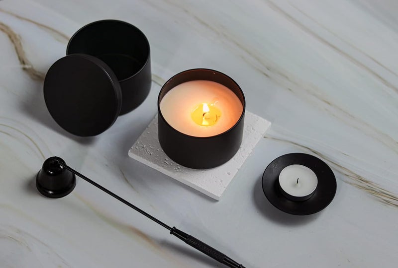Aroparc Candle Tins 8oz with Lids, 24 Pack Seamless Candle Containers for Candle Making Supplies Empty Candle Jars - Wood Grain Lids Black Tins - Image 4