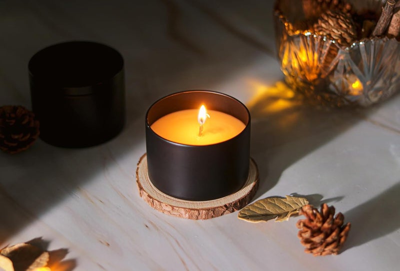 Aroparc Candle Tins 8oz with Lids, 24 Pack Seamless Candle Containers for Candle Making Supplies Empty Candle Jars - Wood Grain Lids Black Tins - Image 3