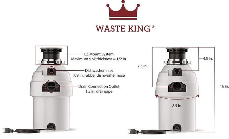 Waste King 1 HP Garbage Disposal with Power Cord, Food Waste Disposer for Kitchen Sink, L-8000 - Image 4