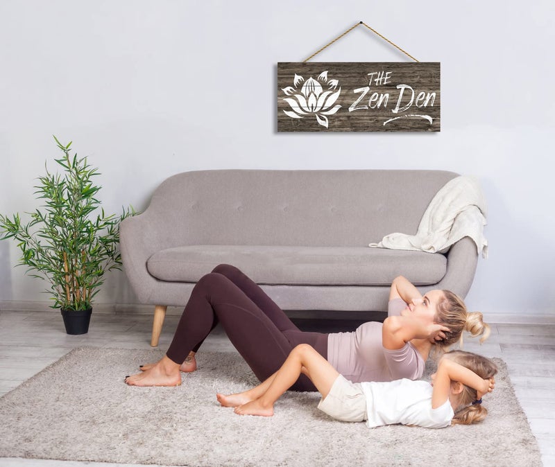 1 KINGO Farmhouse Zen Den Signs: Rustic Zen Den Yoga Studio Room Decoration Canvas Print Lotus Flower Wall Decor - Vintage Decorative Wooden Texture Wall Plaque for Home 6.5"" x 16""  - Image 4