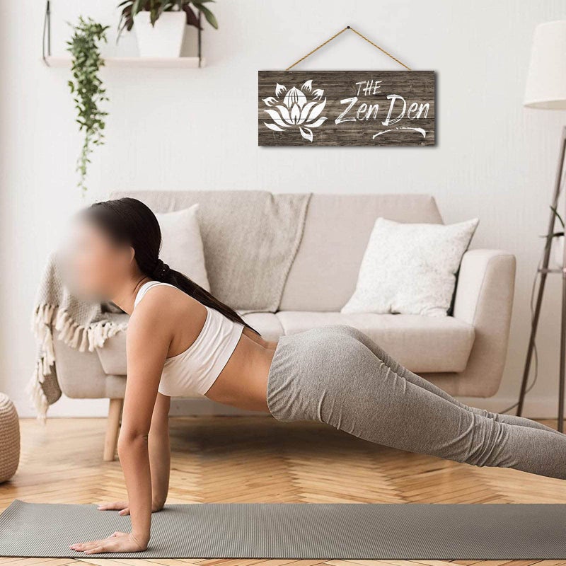 1 KINGO Farmhouse Zen Den Signs: Rustic Zen Den Yoga Studio Room Decoration Canvas Print Lotus Flower Wall Decor - Vintage Decorative Wooden Texture Wall Plaque for Home 6.5"" x 16""  - Image 3