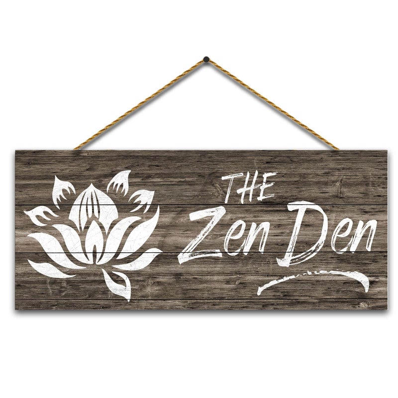 1 KINGO Farmhouse Zen Den Signs: Rustic Zen Den Yoga Studio Room Decoration Canvas Print Lotus Flower Wall Decor - Vintage Decorative Wooden Texture Wall Plaque for Home 6.5"" x 16""  - Image 2