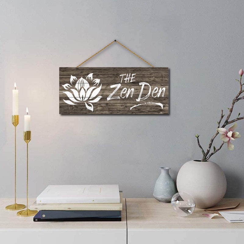 1 KINGO Farmhouse Zen Den Signs: Rustic Zen Den Yoga Studio Room Decoration Canvas Print Lotus Flower Wall Decor - Vintage Decorative Wooden Texture Wall Plaque for Home 6.5"" x 16""  - Image 5