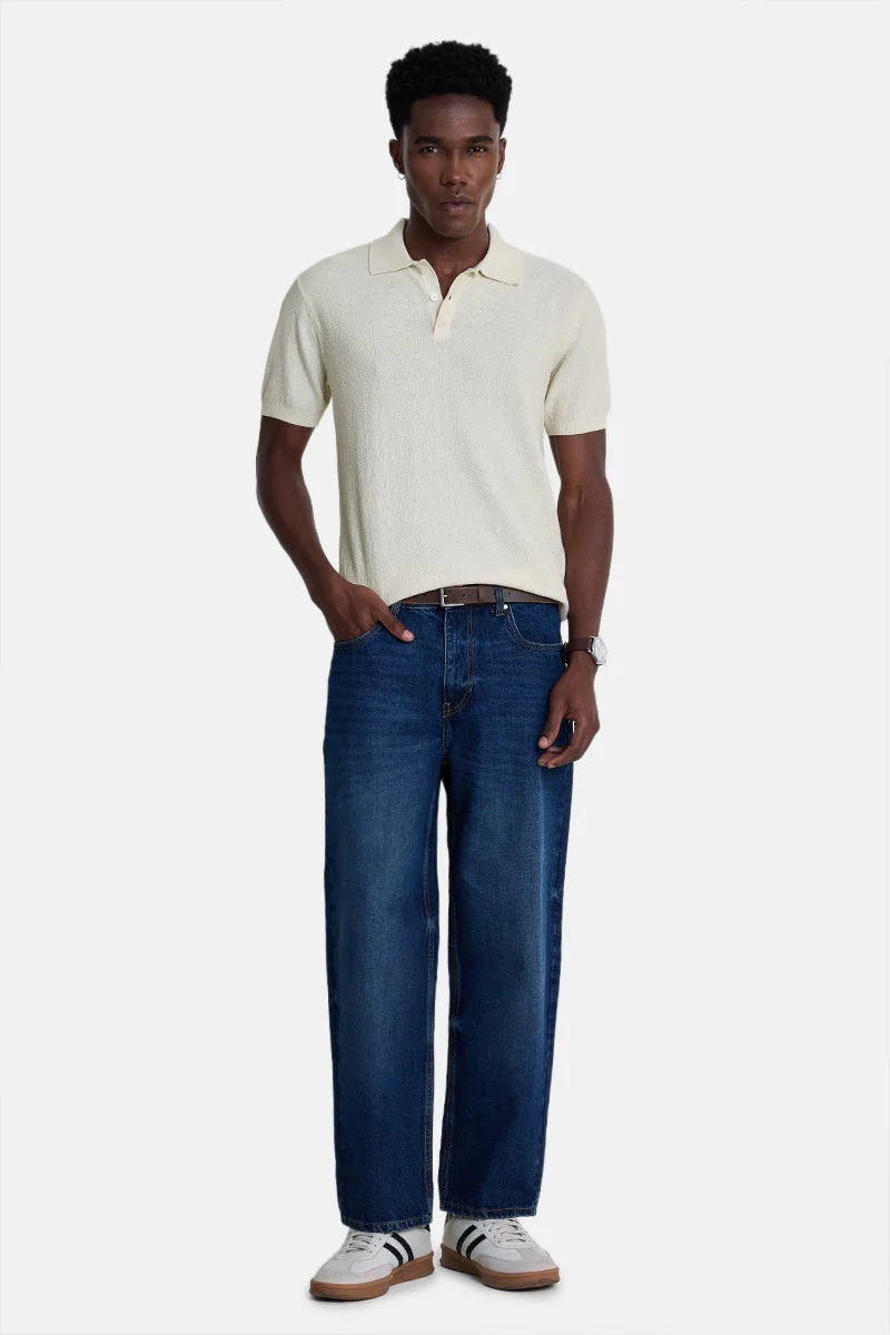 SNITCH Off-White Textured Short Sleeve Regular Fit T-Shirt