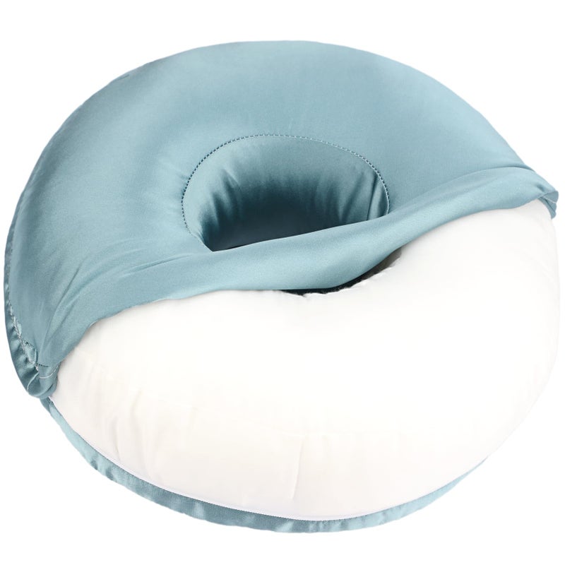 BNRendles Satin Ear Piercing Pillow Removable Cover Luxury Cnh Pillow with Ear Holes for Ear Pain Side Sleepers Washable Large Donut Pillows Head Neck Support Turquoise - Image 1