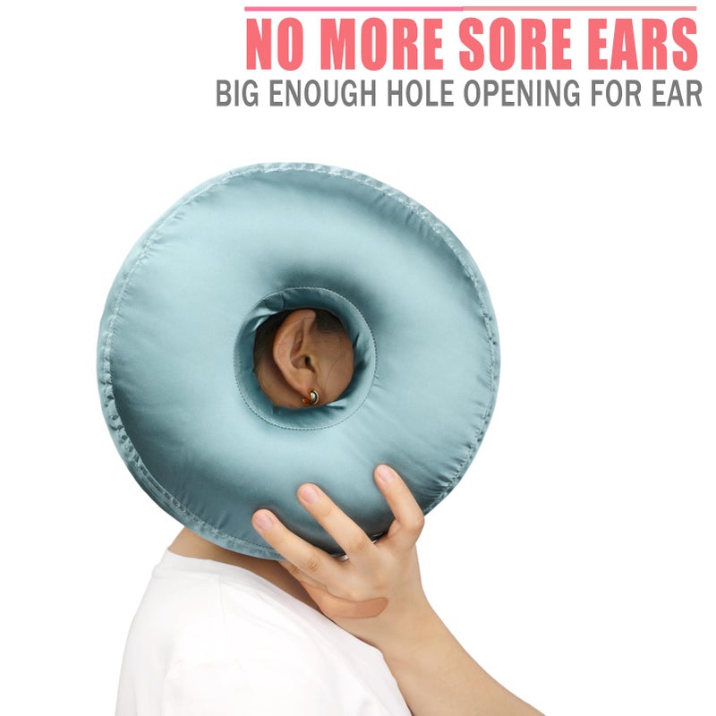 BNRendles Satin Ear Piercing Pillow Removable Cover Luxury Cnh Pillow with Ear Holes for Ear Pain Side Sleepers Washable Large Donut Pillows Head Neck Support Turquoise - Image 4