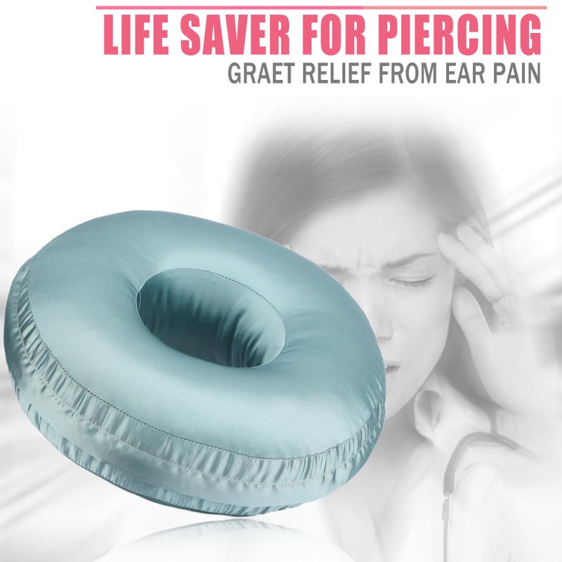 BNRendles Satin Ear Piercing Pillow Removable Cover Luxury Cnh Pillow with Ear Holes for Ear Pain Side Sleepers Washable Large Donut Pillows Head Neck Support Turquoise - Image 2