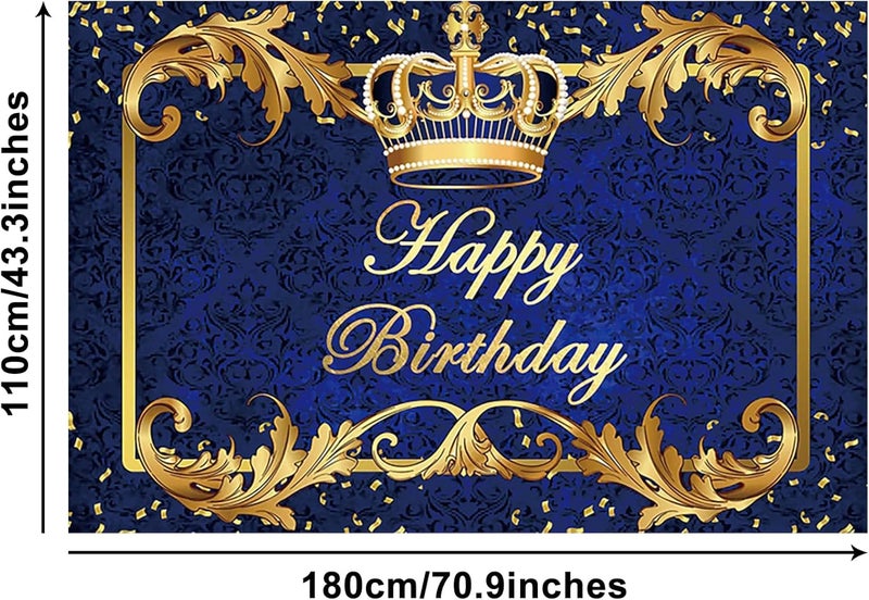 Renaiss 6x36ft Happy Birthday Banner Royal Blue Prince Birthday Party Decoration Gold Crown King Theme Birthday Party Supplies Royal Blue and Gold Boys Man Birthday Yard Sign Photography Background - Image 5