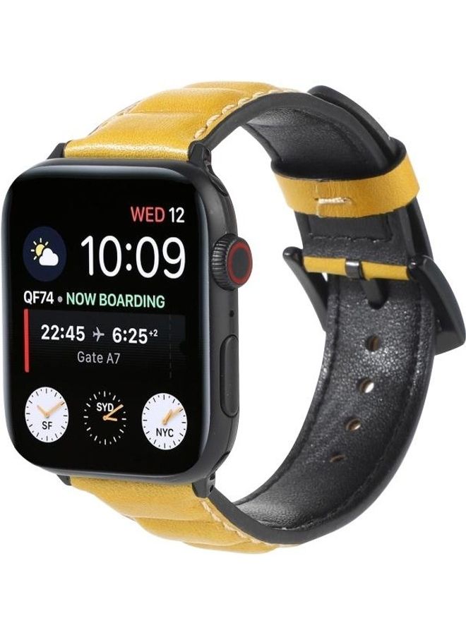 NIBEMINENT Genuine Leather Watchband for Apple Watch Series 7/6/SE/5/4/3/2/1 42/44/45mm Yellow - Image 3