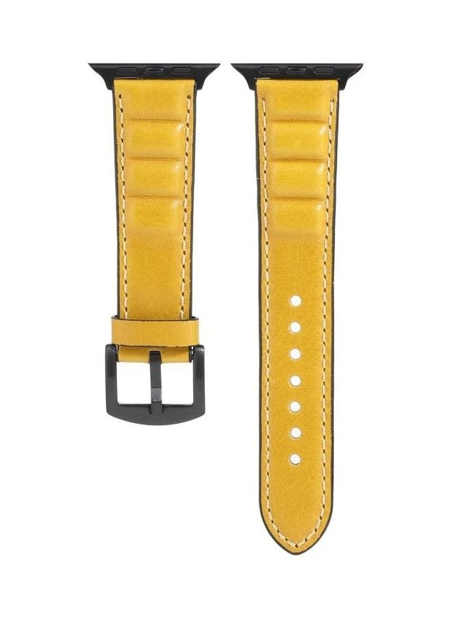 NIBEMINENT Genuine Leather Watchband for Apple Watch Series 7/6/SE/5/4/3/2/1 42/44/45mm Yellow - Image 2