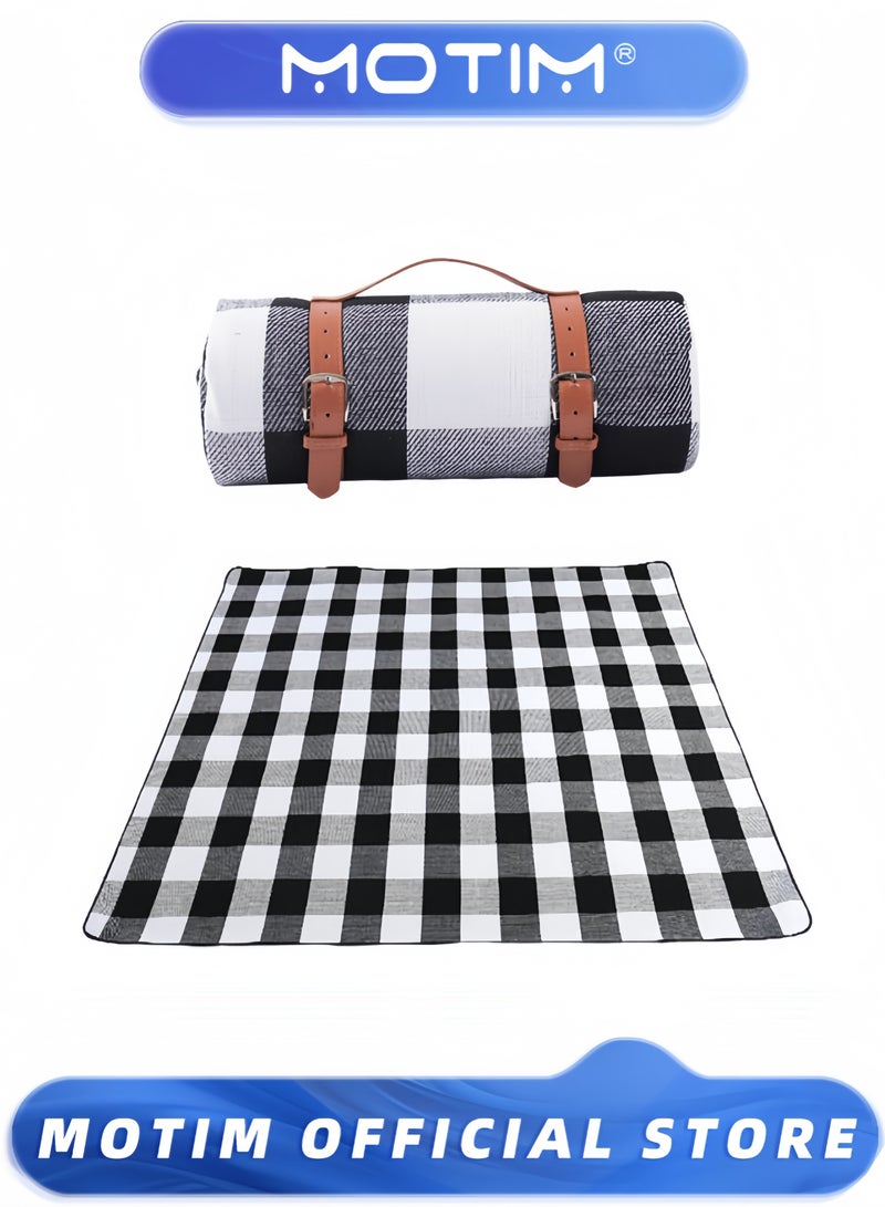 Motim Foldable Portable Picnic Blanket Foldable Portable Picnic Blanket Outdoor Blanket 3-Layer Waterproof Outdoor Picnic Mat (Black) - Image 1
